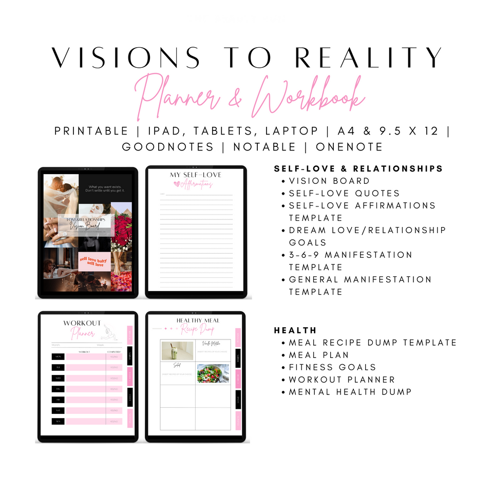 Planner: Visions to Reality - Pink & Black Theme
