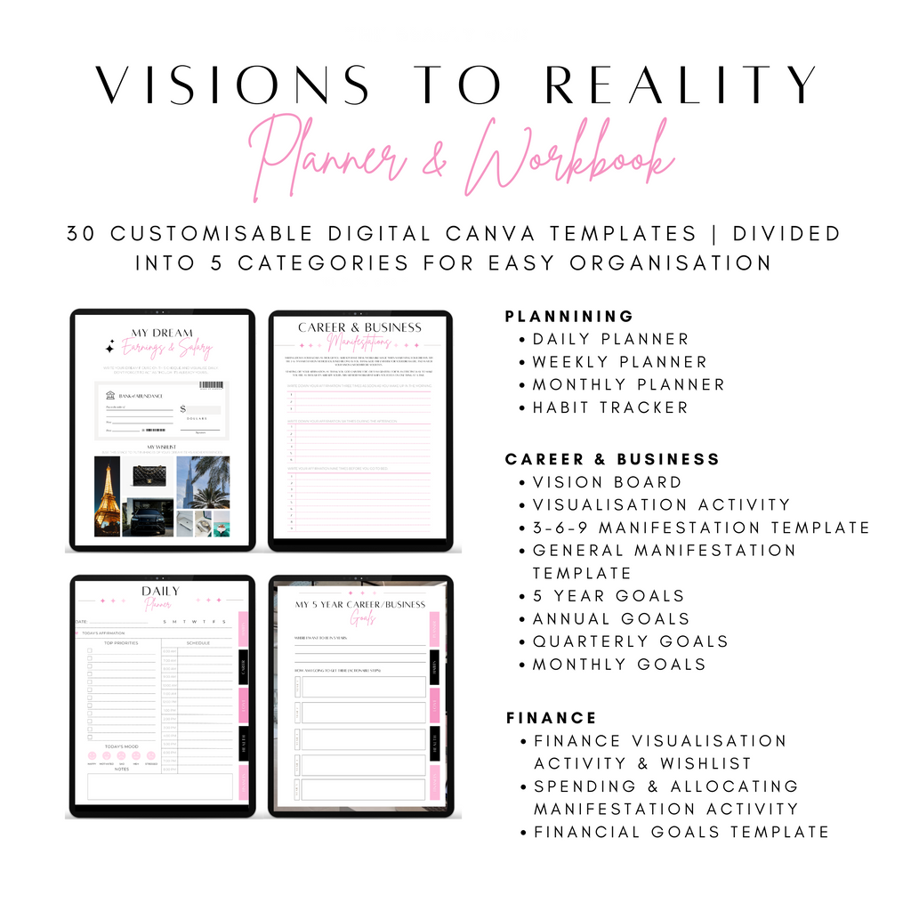 Planner: Visions to Reality - Pink & Black Theme