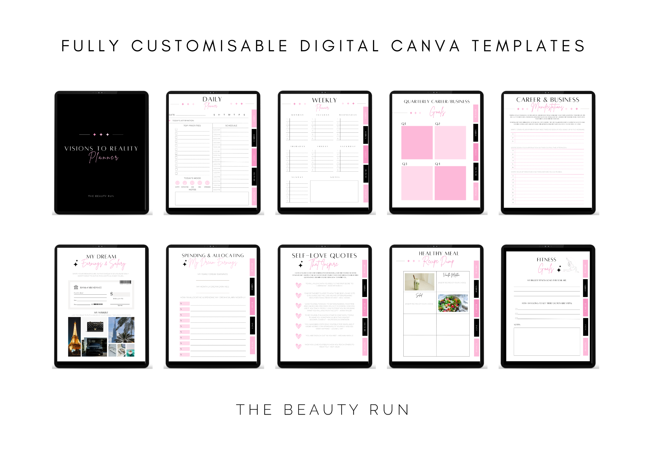 Planner: Visions to Reality - Pink & Black Theme